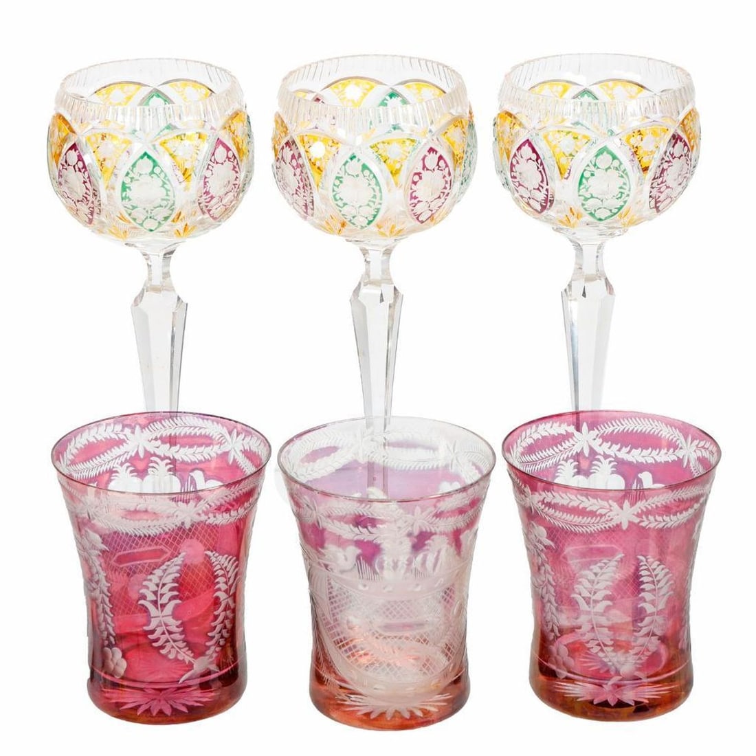 Six Bohemian Nachtmann Traube Crystal Hock Wine Glasses (1 of 3)