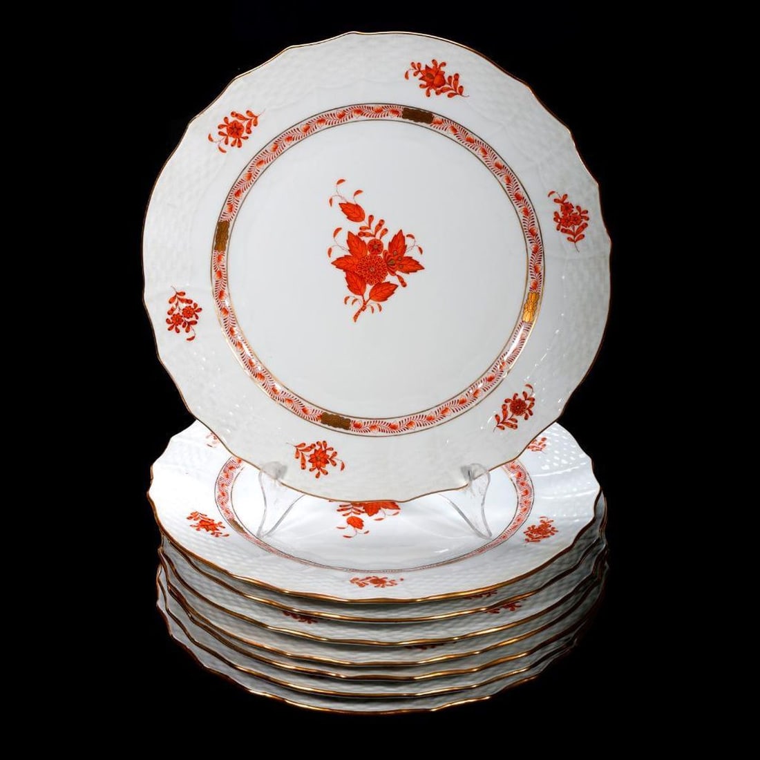 Eight Herend Chinese Bouquet Rust Dinner Plates (1 of 2)
