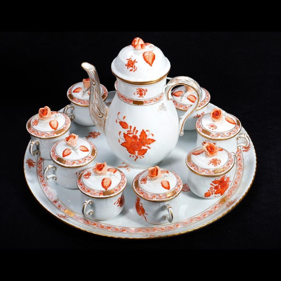 Herend Chinese Bouquet Rust Porcelain Tea and Desert Service (1 of 5)