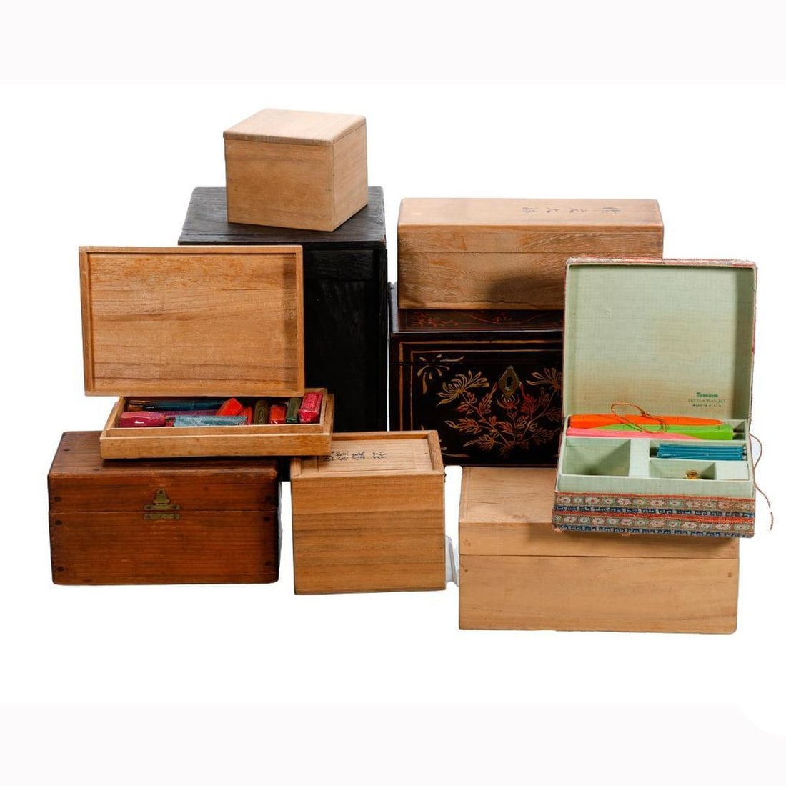 Five Asian Wax Seal Stamps, and Assortment of Boxes (1 of 3)