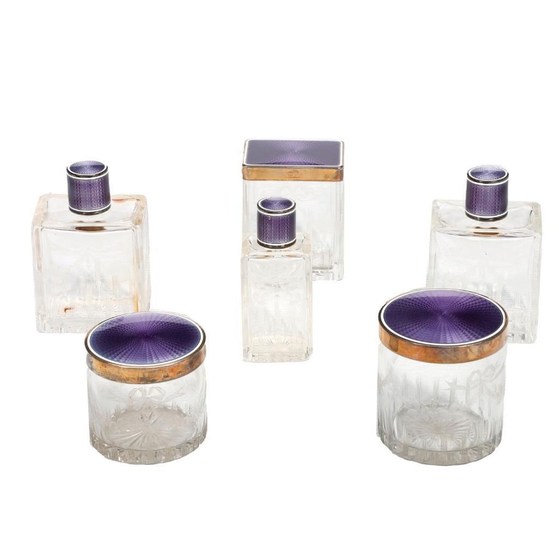 French Guilloche Enamel Silver Dresser Set (1 of 5)