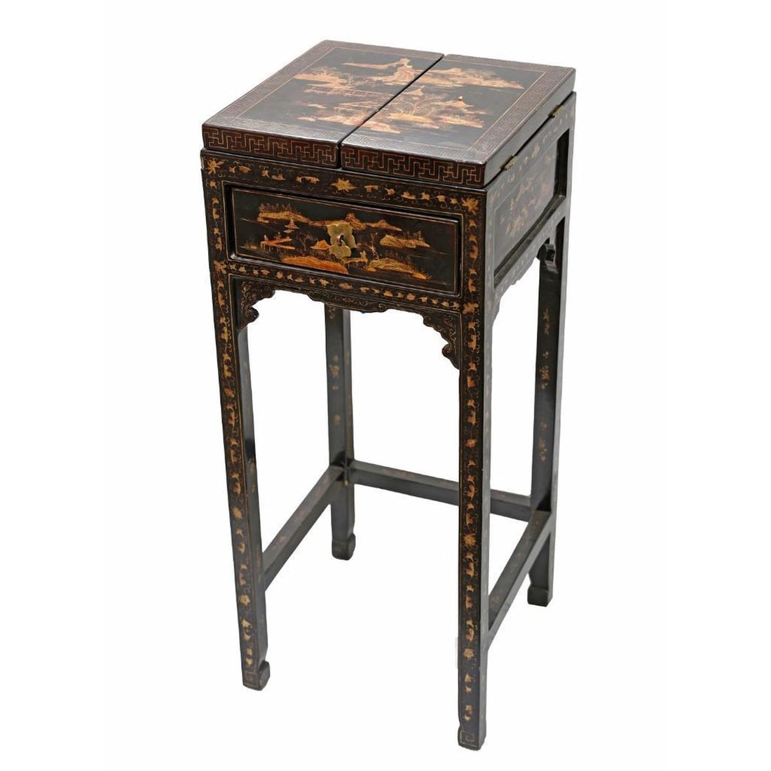 Chinese Export Black Lacquer Dressing Stand and Stool (1 of 5)