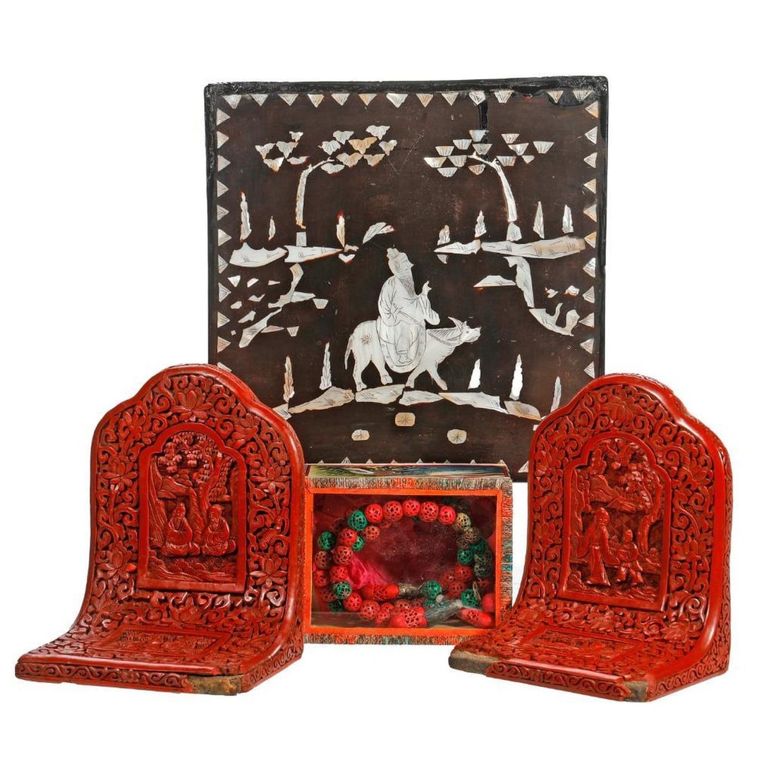 Lot of Chinese Cinnabar and Mother of Pearl Box (1 of 2)