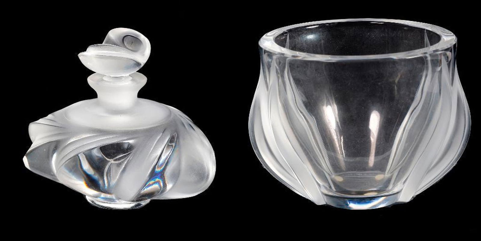 Lalique Deux Tulipes Frosted Vase and A Samoa Perfume Bottle (1 of 3)