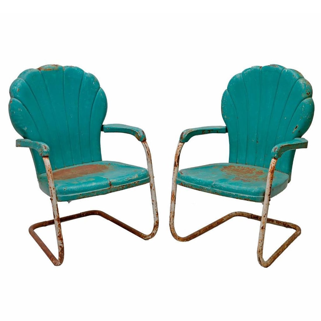 Pair Mid Century Clamshell Metal Lawn Chairs (1 of 2)