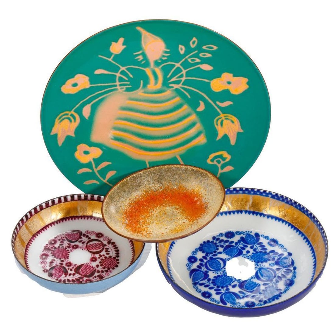 Hutschenreuther Fossil Rock Vase and Five Enameled Dishes (1 of 3)