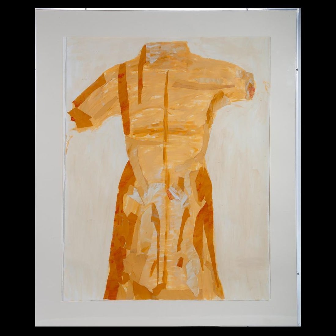 Contemporary Abstract Figural Mixed Media: 20th/21st Century. Abstract torso/figural form in yellows and red. Appears unsigned (not examined out of frame). Mixed media on paper. Size: 28 1/2" x 22 3/4" (frame 35" x 29"). Condition good.