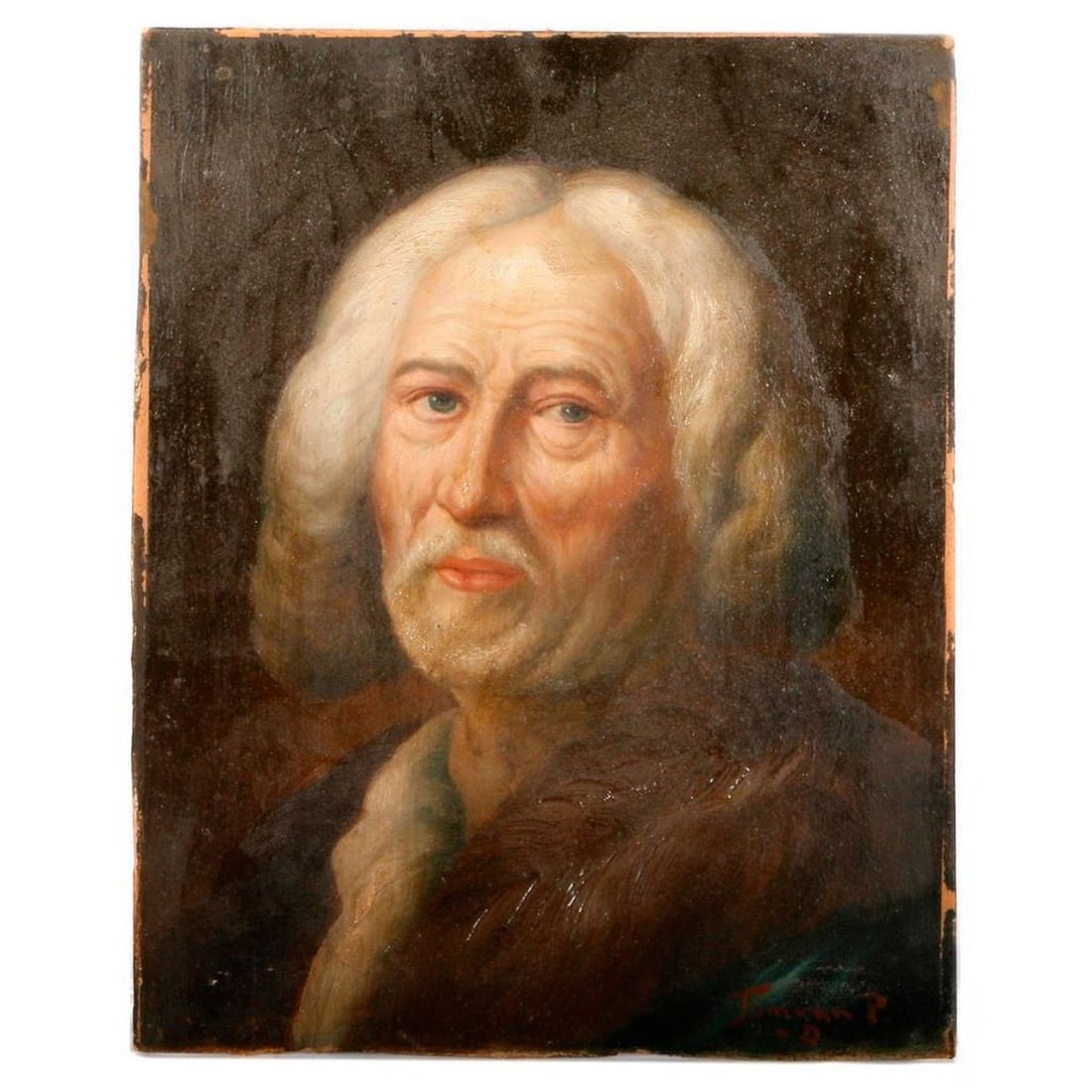 European School (18th Century), Portrait: Artist: European School (18th Century). Subject/Title: A portrait of a man with white hair and beard. Signature: Signed lower right, "Jamann(?), P. n D." Medium: Oil on board. Size Image: 8 1/2" x 6 1