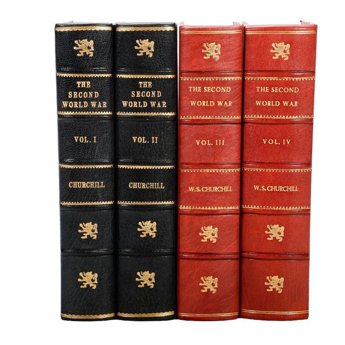 Churchill, The Second World War, Vols. I-IV: CHURCHILL, WINSTON S. The Second World War. First edition set of 4 volumes (of 6). London, Toronto, etc.: Cassell & Co. LTD, 1948-1951. The first two volumes half dark blue morocco and blue cloth boar