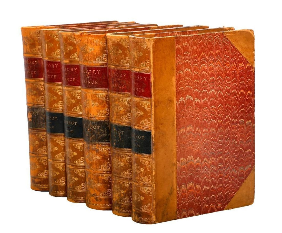 A Popular History of France, Guizot (6 Vols.): [BOOKPLATES.] GUIZOT, FRANCOIS PIERRE GUILLAUME. A Popular History of France From the Earliest Times. Vols. I-VI. Boston: Dana Estes and Charles E. Lauriat, n.d. [circa 1870s]. Translated by Robert Bl