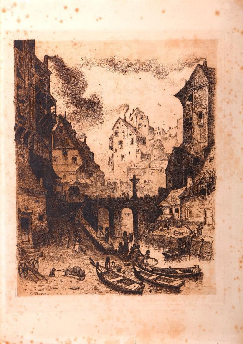 Three Etchings of European Scenes: Three unframed etchings: 1.) Artist: Ernest Haskell (1876-1925). Title/Description: The Castle. Signature: Signed in the plate, and in pencil lower center margin. Size: 6" x 14" (sheet). Condition: sc