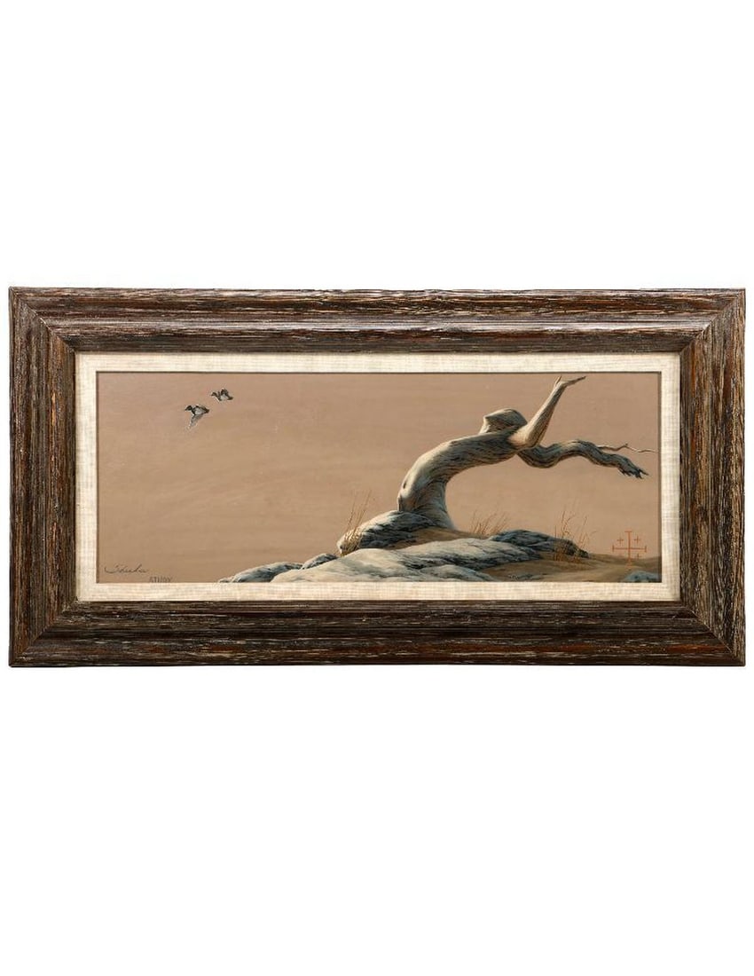 Peter Skirka (1936-2008), Painting: Artist: Peter Skirka (b. 1936). Title/Description: "Passage of Time." Signature: l/l. Date: not given. Medium: Acrylic on canvas. Size: 8 1/8" x 19 1/8". Good condition.