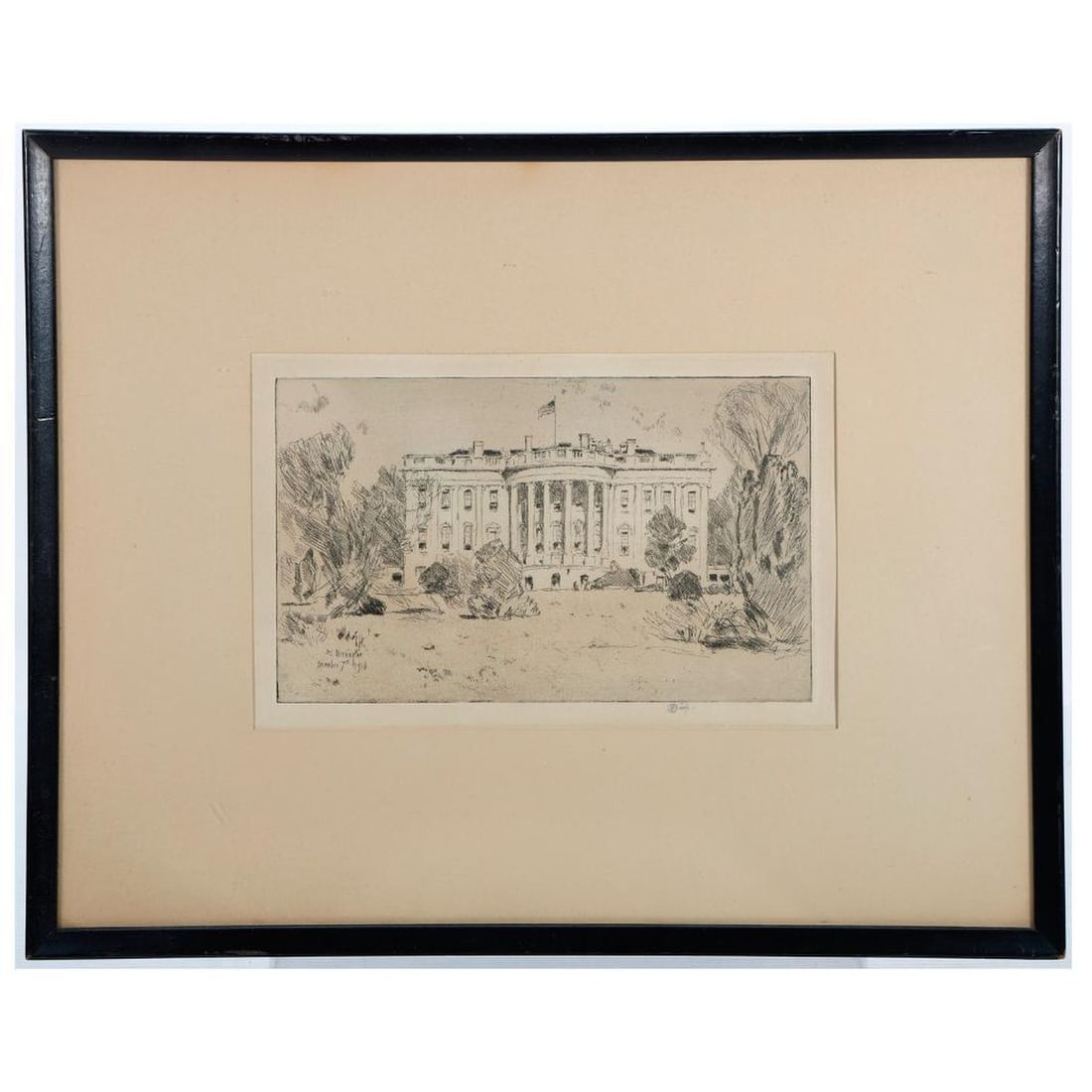 Childe Hassam (1859-1935), Etching: Artist: Childe Hassam (1859-1935). Title/Description: "Washington, December 7, 1916" (in plate); south front of the White House. Signature: Signed in pencil, lower right margin. Medium: Etching. Size: