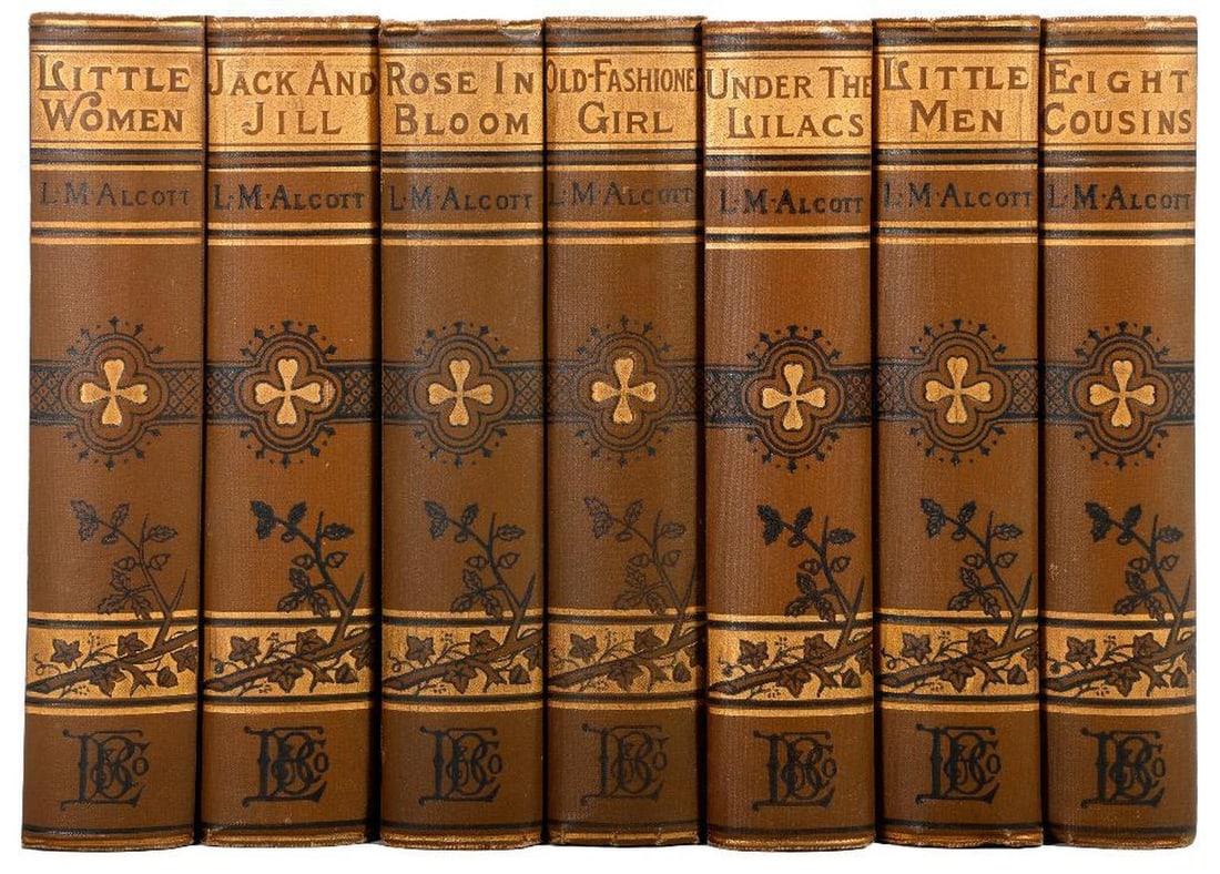 Set of Louisa May Alcott, incl. Little Women (7 Vols.), 1904-1915: ALCOTT, LOUISA MAY. Set of seven uniformly bound titles, various dates. Boston: Little, Brown, and Company. 16mo. Decorative gilt spines, stamped cover brown cloth boards, illustration. Condition: the