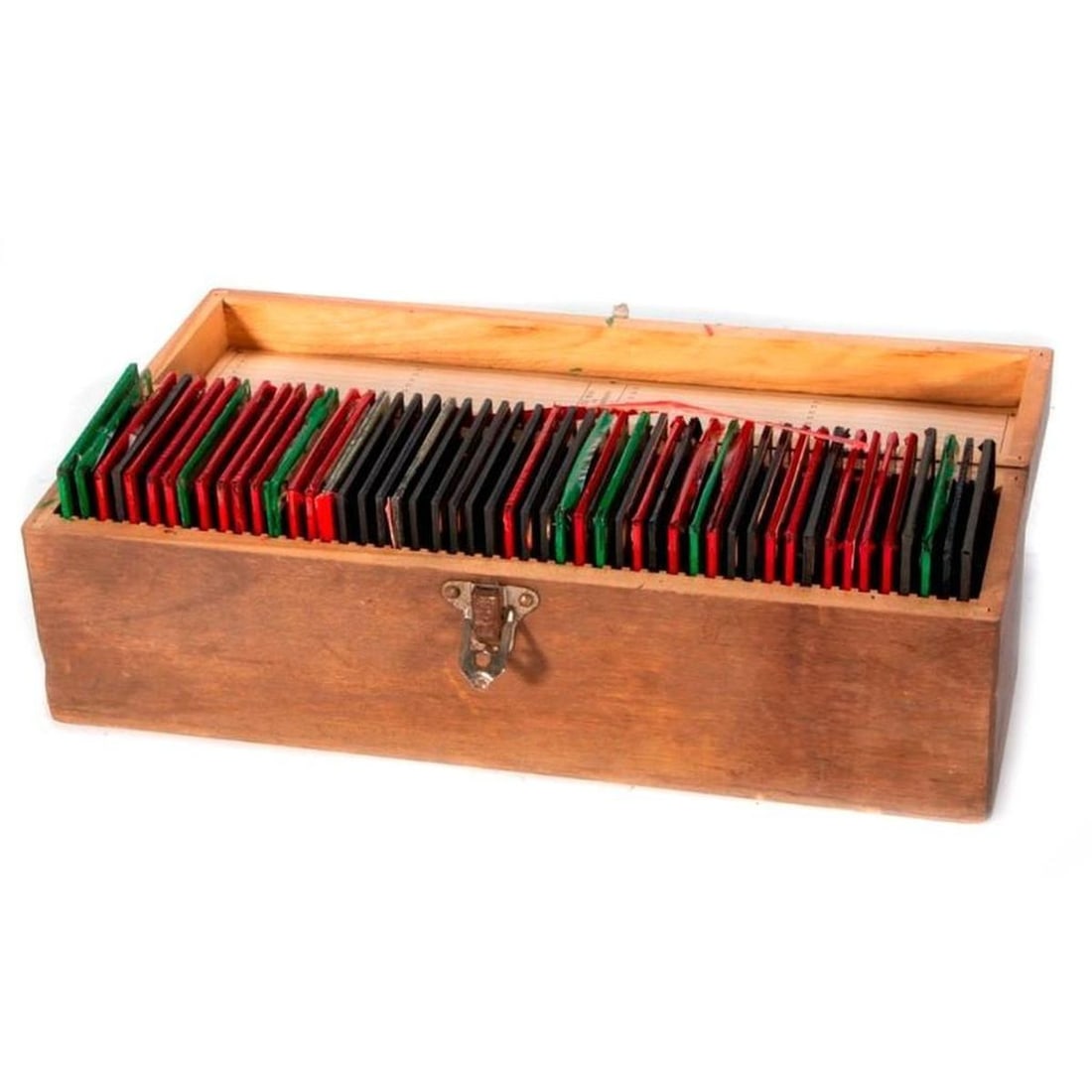 Medical Teaching Slides, Late 19th/Early 20th Century: [MEDICAL EDUCATION.] A wood box of approx. 48 teaching slides, most if not all are possibly gastrointestinal related. Includes slides labeled University of Chicago, showing what appear to be internal