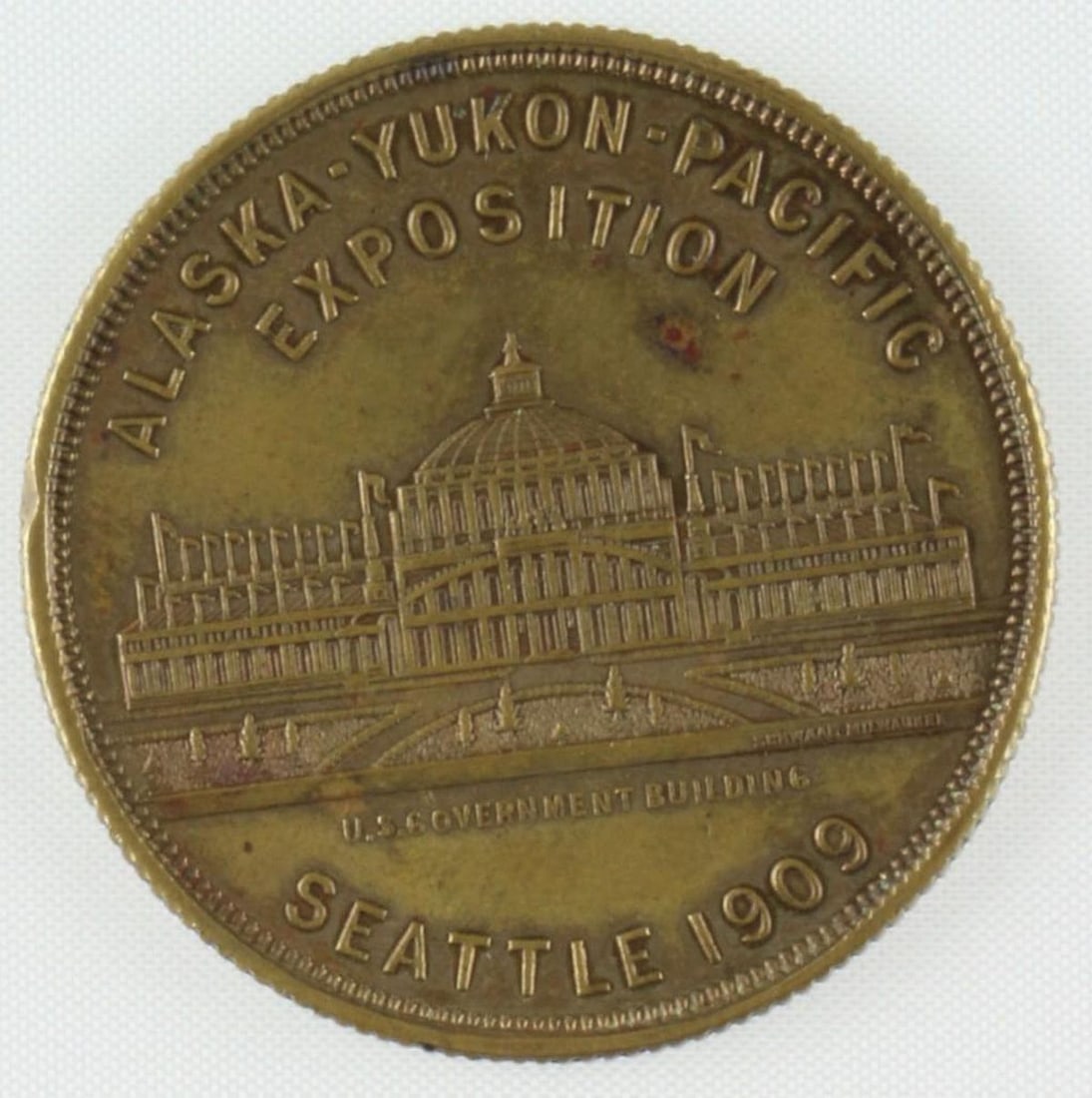 1909 Alaska-Yukon-Pacific Exposition Coin: A commemorative medallion/coin for the Alaska-Yukon-Pacific Exposition in Seattle, 1909. Diam. 1 3/8".
