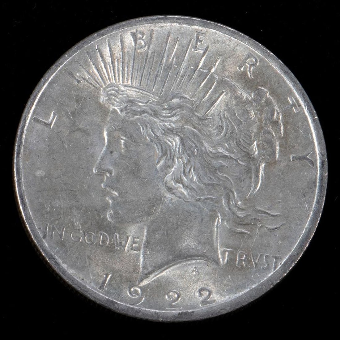 Six 1922 Silver Dollar Peace Coins: A collection of six (6) 1922 $1 Peace Silver Dollar Coins, circulated.