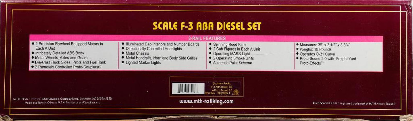 MTH O Gauge Southern Pacific Scale F-3 ABA Diesel Set - 3