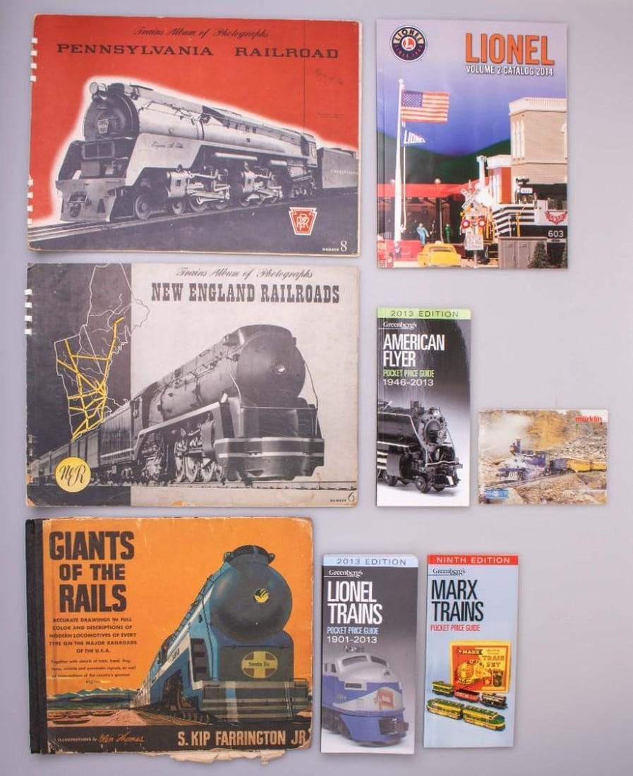 Train Collecting Guides and Prototype Rail Books: Train collecting guides and prototype railroading books. Greenberg's Guide to Marx Trains (c) 1985 Second Edition. Hardbound, missing dust cover. Greenberg's Marx Trains Pocket Price Guide ninth