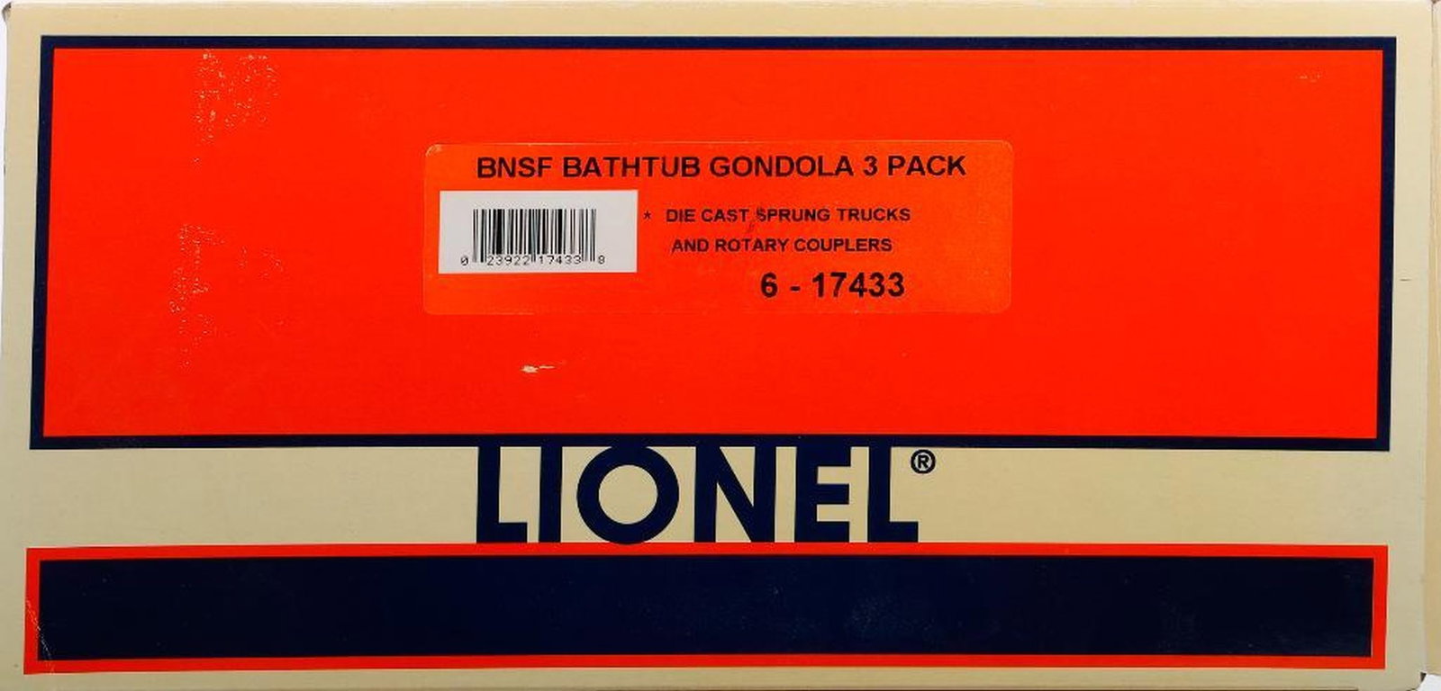 Lionel Modern Era O Ga BNSF Bathtub Gondola 3 Pac: Lionel Modern Era O Gauge 6-17433 BNSF Bathtub Gondola 3 Pack 6-17434 BNSF Bathtub Gondola 6-17435 BNSF Bathtub Gondola 6-17436 BNSF Bathtub Gondola All in original packaging including 3 Pack box.