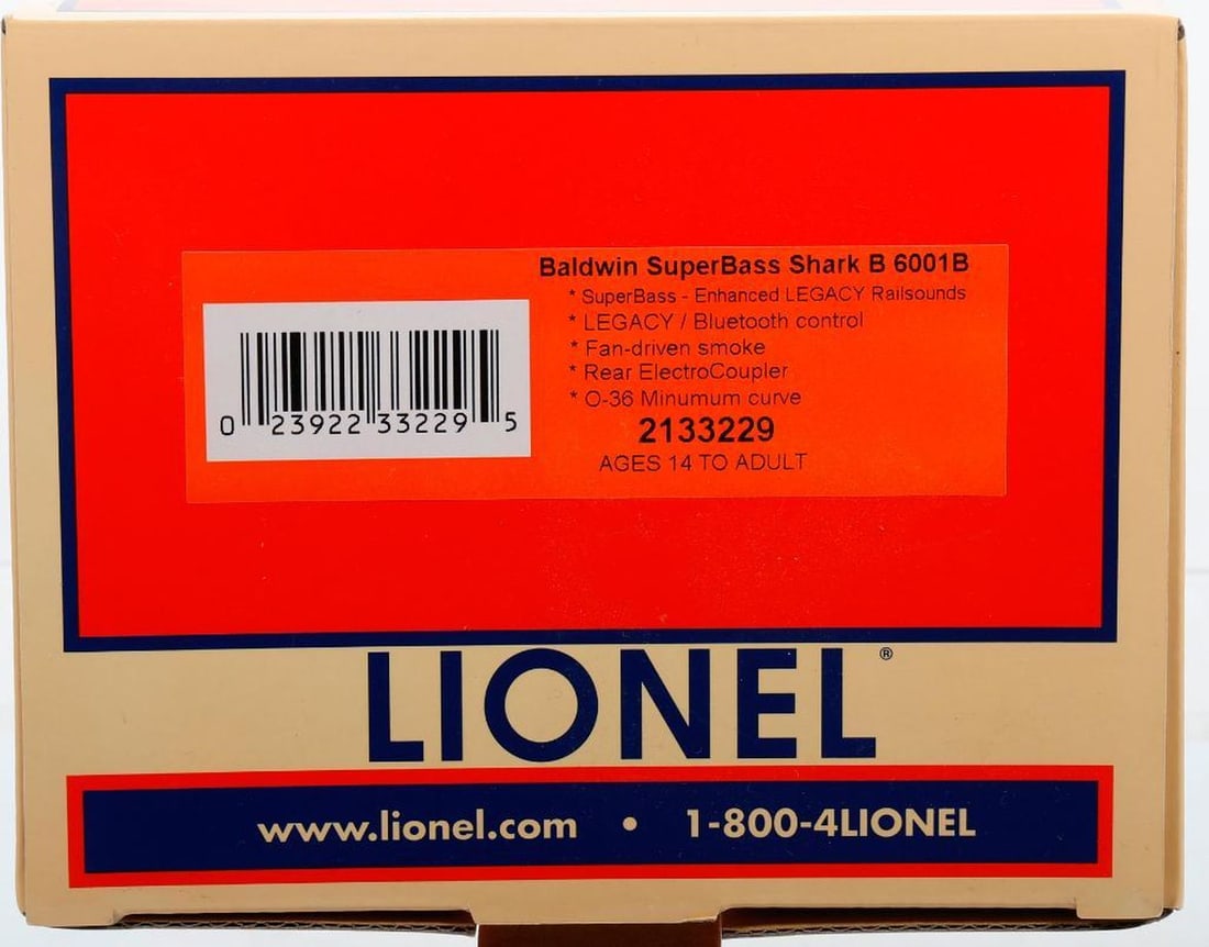 Lionel O Gauge Modern Era Baldwin Sharknose B Unit: Lionel O Gauge Modern Era Baldwin Sharknose SuperBass B Unit Diesel Locomotive. #6001B in original packaging with corrugated shipping container.