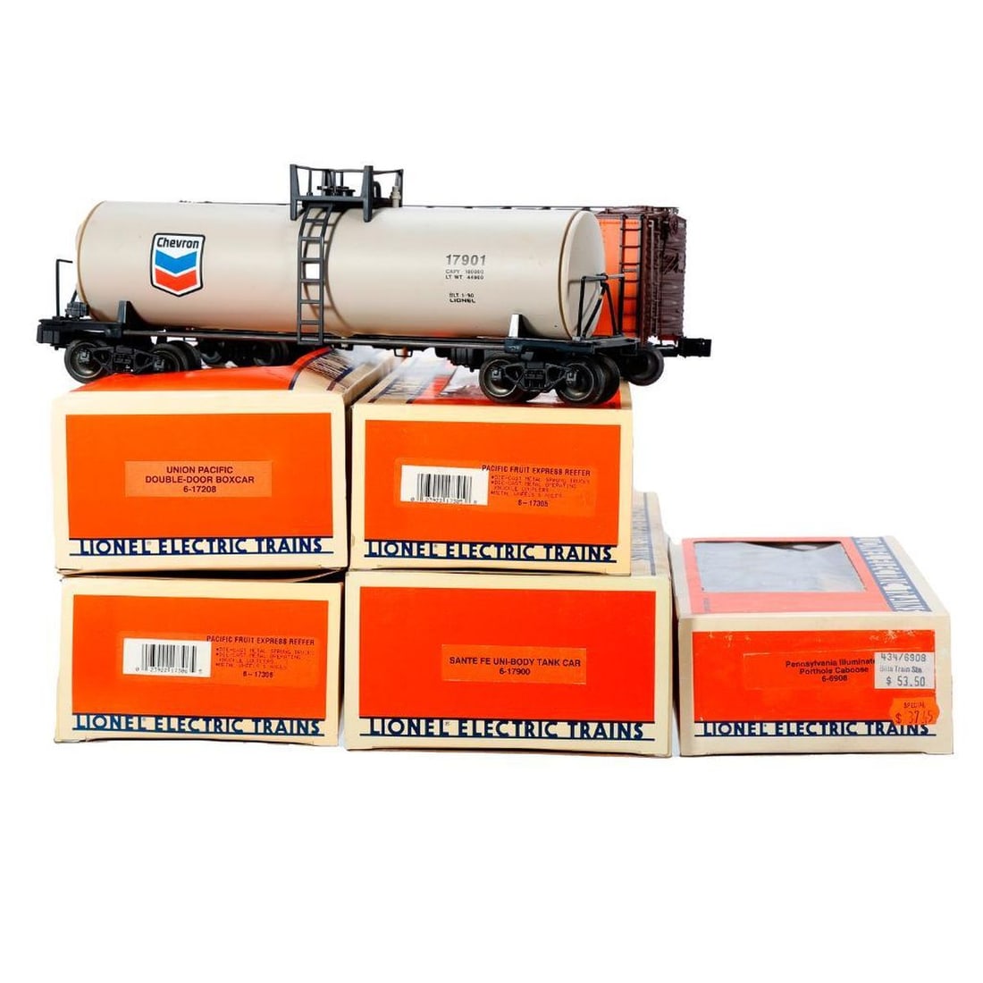 Menards Auto Carrier w/Ford Trucks & PRR Long Flat w/Spools - 3