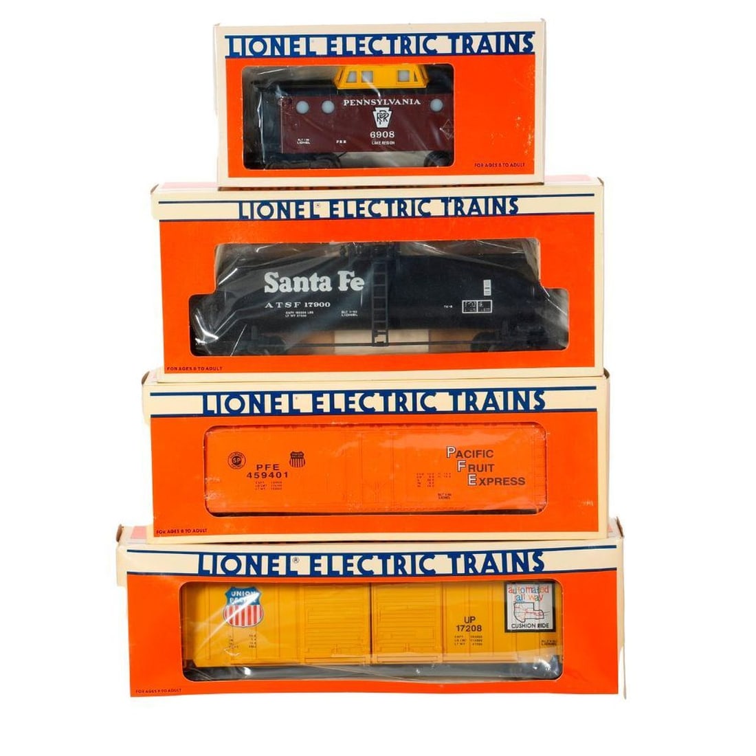 Menards Auto Carrier w/Ford Trucks & PRR Long Flat w/Spools - 5