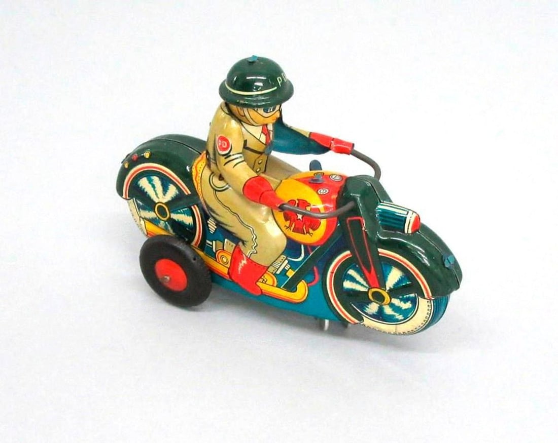 Japanese Tinplate PD Motorcycle with Driver (1 of 1)