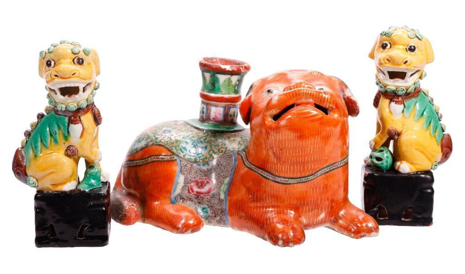 Chinese Canton Famille Rose Fu Lion Candle Holder (1 of 3)