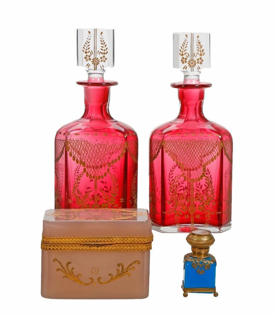 French Opaline Glass Box and A Turquoise Perfume Bottle (1 of 5)