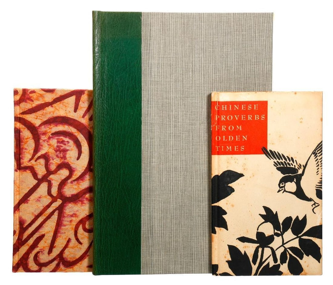 Three Fine Press Illustrated Volumes: 1.) HAIG-BROWN, RODERICK L., and JIM RIMMER (ILLUS.). Alison's Fishing Birds. Vancouver: Colophon Books, 1980. Number 54 of 500 editions. 4to. Green morocco and gray cloth boards. Signed color woodblo