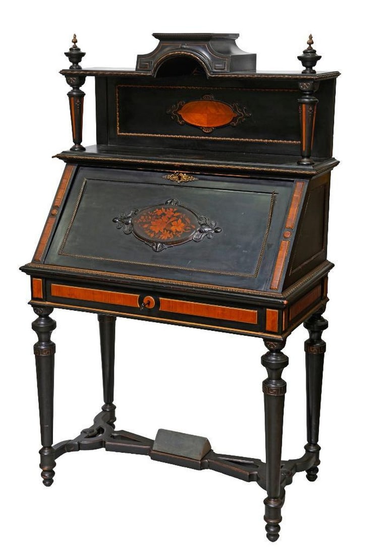 American Renaissance Revival Inlaid and Ebonized Secretary (1 of 4)
