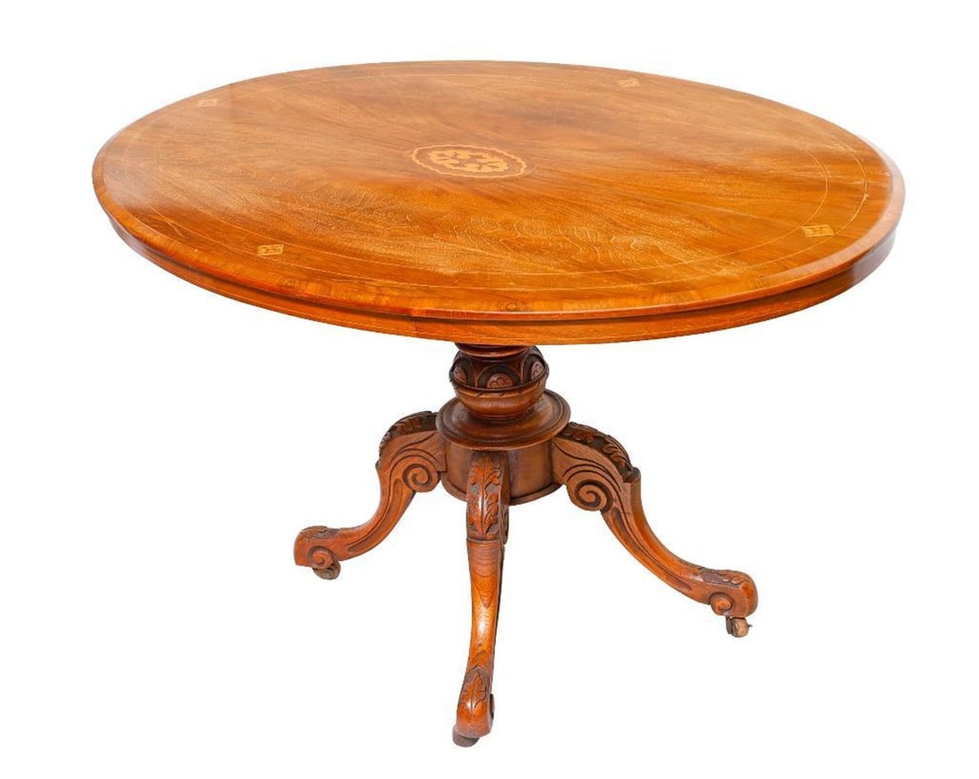 Renaissance Revival Inlaid Walnut Center Table (1 of 1)