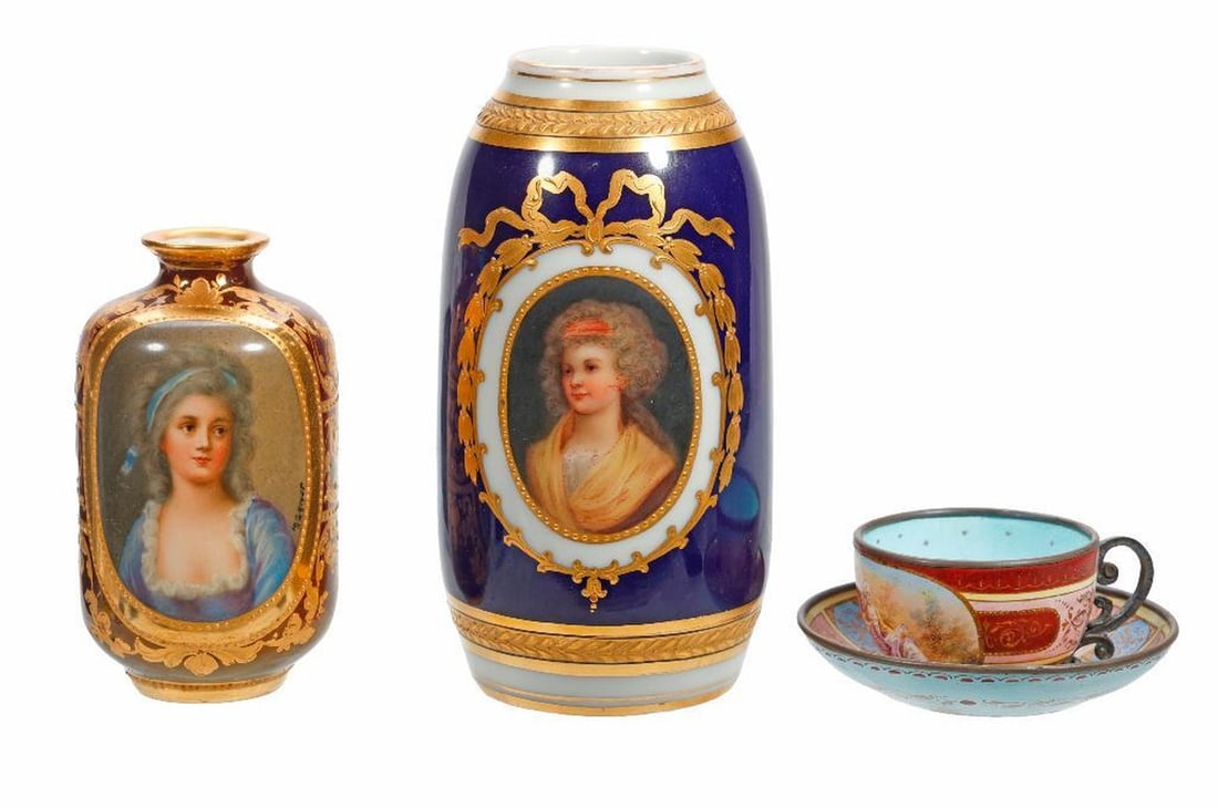 Four Miniature Royal Vienna Style Porcelain or Enamel Metal Objets d'Art (1 of 5)