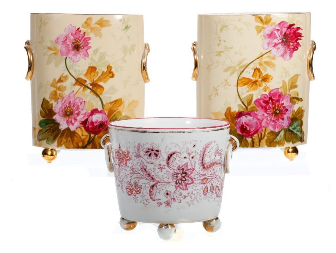 Three Art Nouveau Porcelain Cache Pots, Including Limoges Pair (1 of 5)
