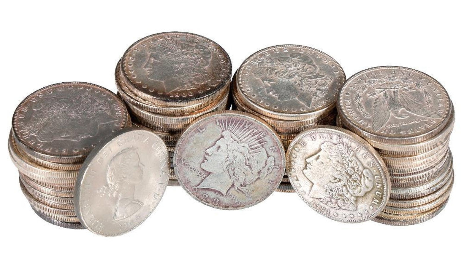 Lot of Fifty-one and Five Peace Dollars (1 of 1)