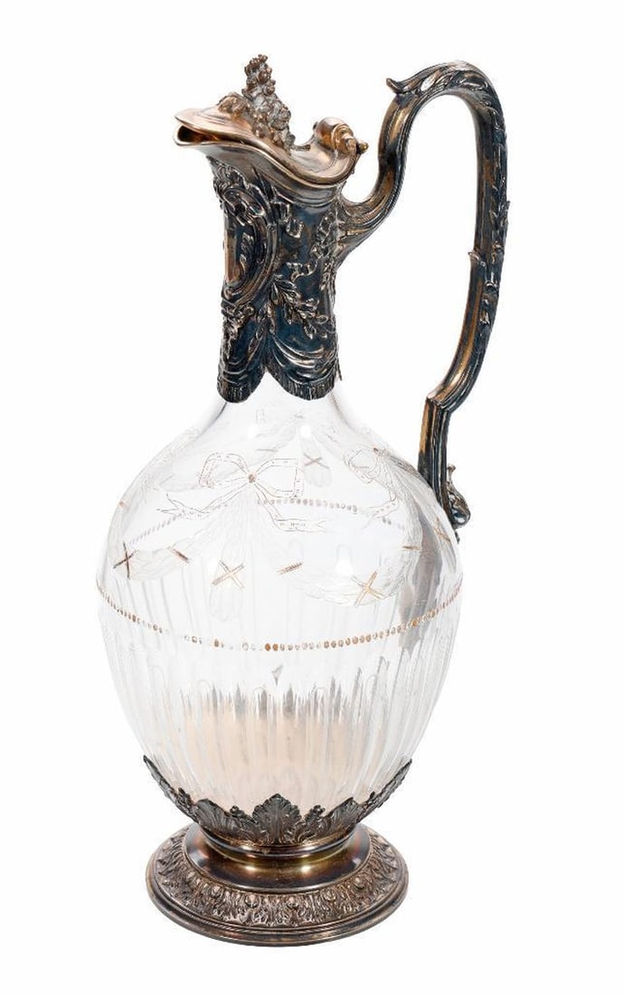 Napoleon III Silver Mounted Cut Glass Ewer or Claret Jug (1 of 3)