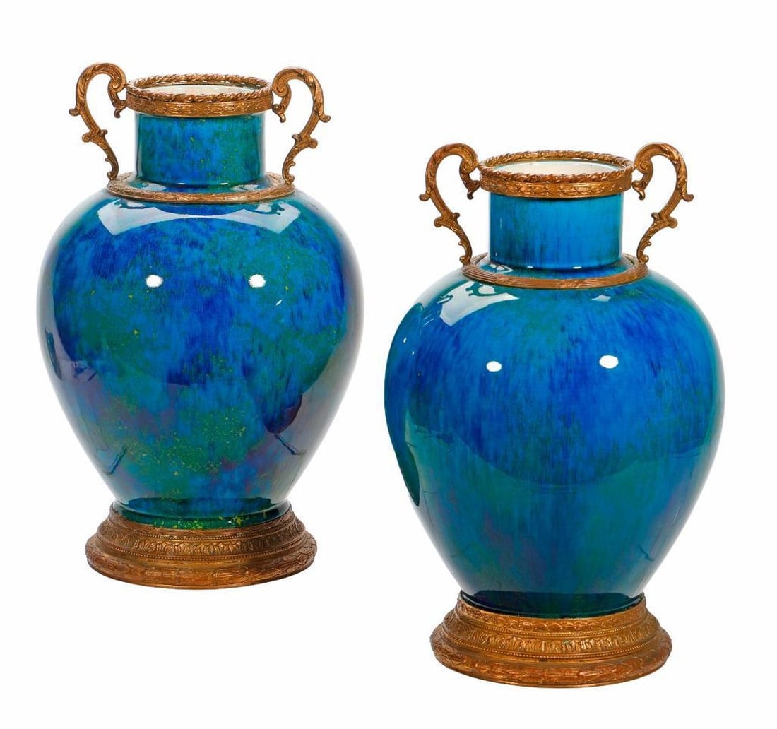 Pair Paul Millet for Sevres Gilt Bronze Flambe Vases (1 of 3)