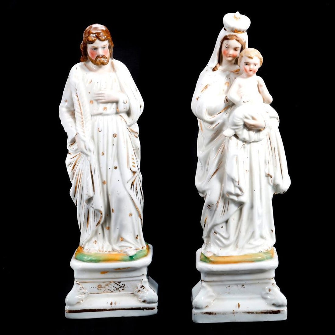 Pair Holy Family Gilt Porcelain Figures (1 of 2)
