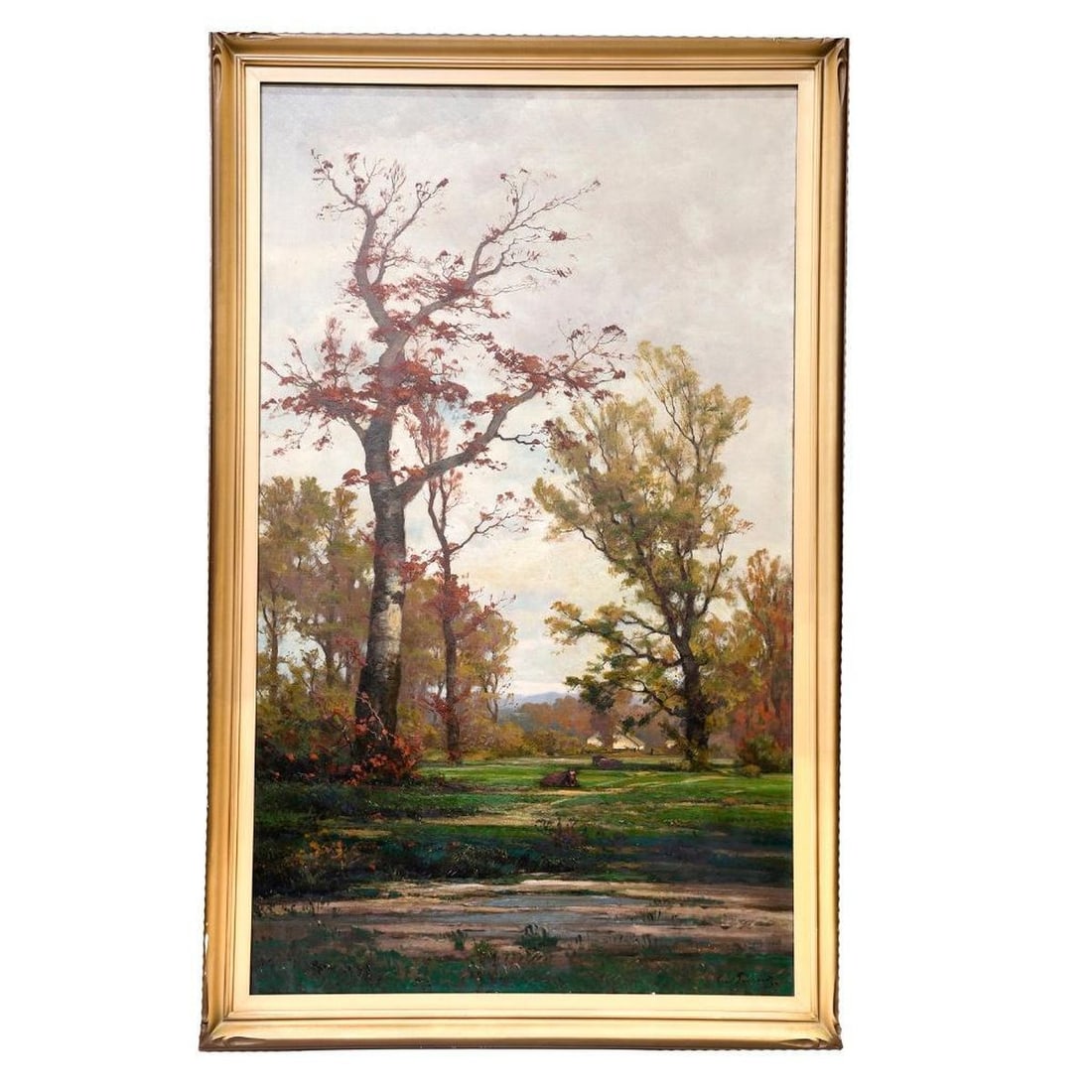 Carl Von Perbandt (1832 - 1911): Artist: Carl Von Perbandt (1832 - 1911) Title/Description: Landscape. Signature: Lower right. Year Created: Not given. Medium: Oil on canvas. Size: 50" x 30" Approx. Fair condition. (PLEASE NOTE