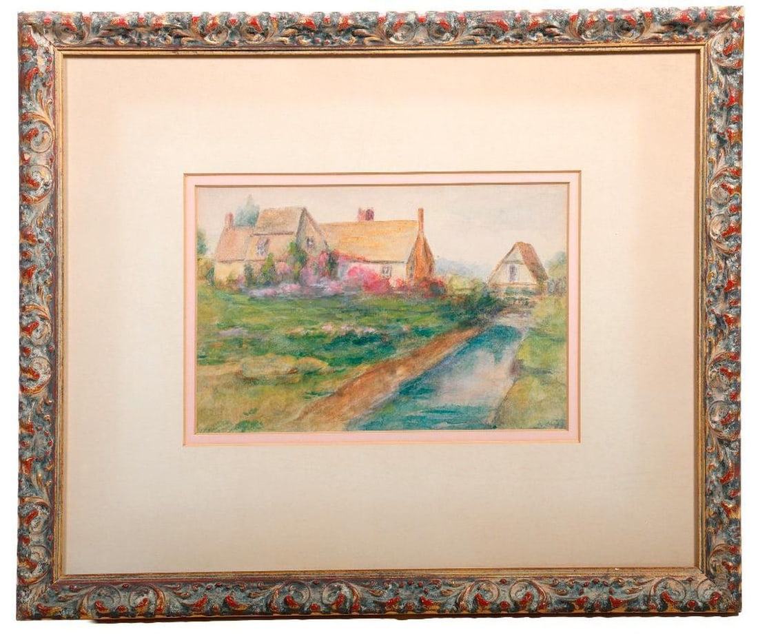English Village Farm Vintage Watercolor (1 of 3)