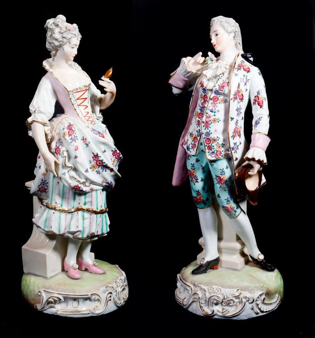 Matched Pair Dreden Rococo Style Porcelain Lady and Gentleman (1 of 5)