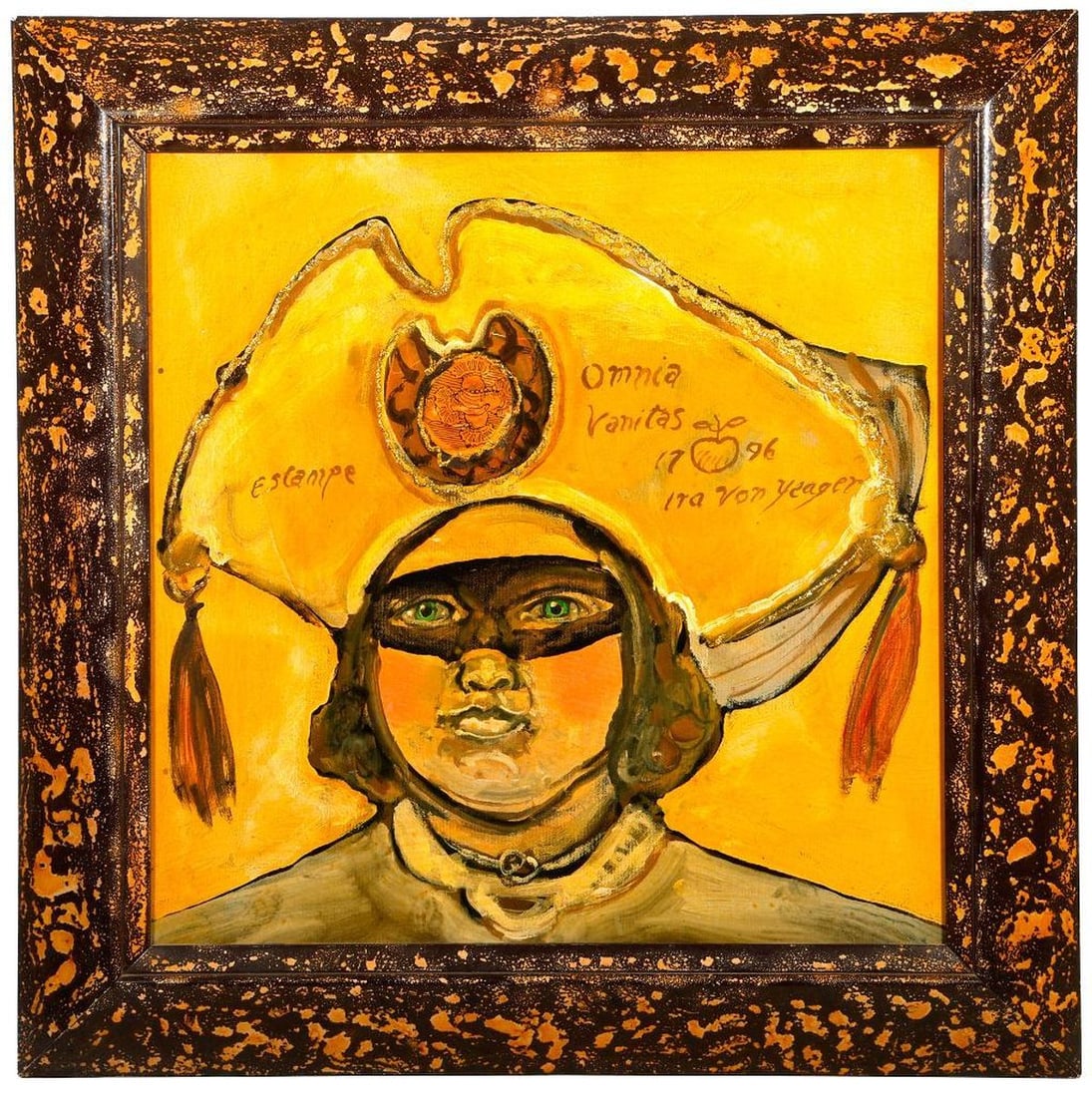 Ira Yeager (1938-2022), Mixed Media Painting: Artist: Ira Yeager (1938-2022). Title: Omnia Vanitas, 1796. Signature: Ira von Yeager (within image). Date: 2005 (artist's studio label verso). Medium: mixed media on canvas; painted frame. Size: 20" 