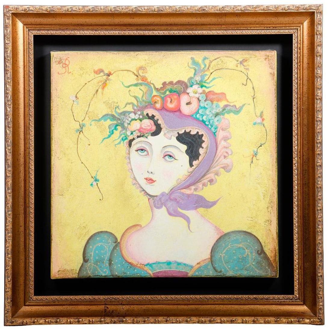 Rebekka Chemiakin (1934-2014), Painting: Artist: Rebekka (Modlen) Chemiakin (1934-2014). Title: Gabrielle. Signature: Monogram "R" on upper left. Medium: Acrylic on canvas. Size: H - 12"W - 12". Size frame: H - 16.75" W - 16,75". Condition: 