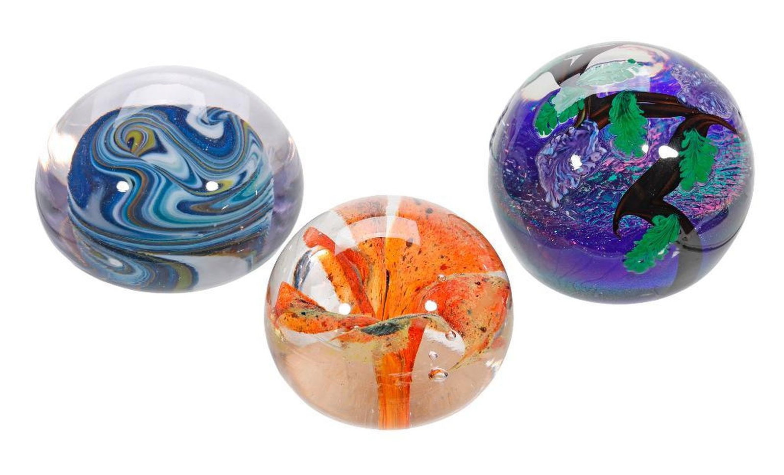 Three Studio Art Glass Paperweights (1 of 3)