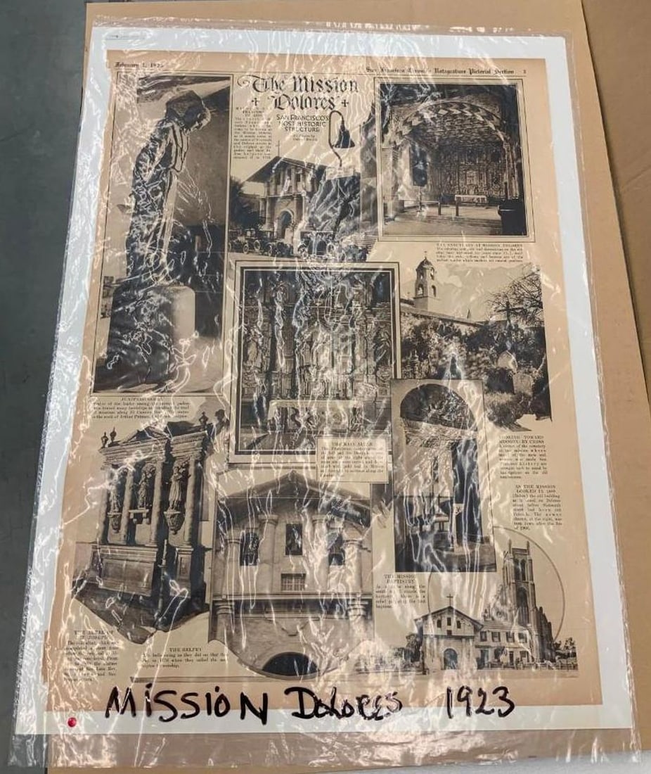 Vintage San Francisco Mission Dolores Newspaper Clipping: Circa: 2/1/1925. Dimensions: 22.5" x 16.25" (57.2 x 41.3 cm)