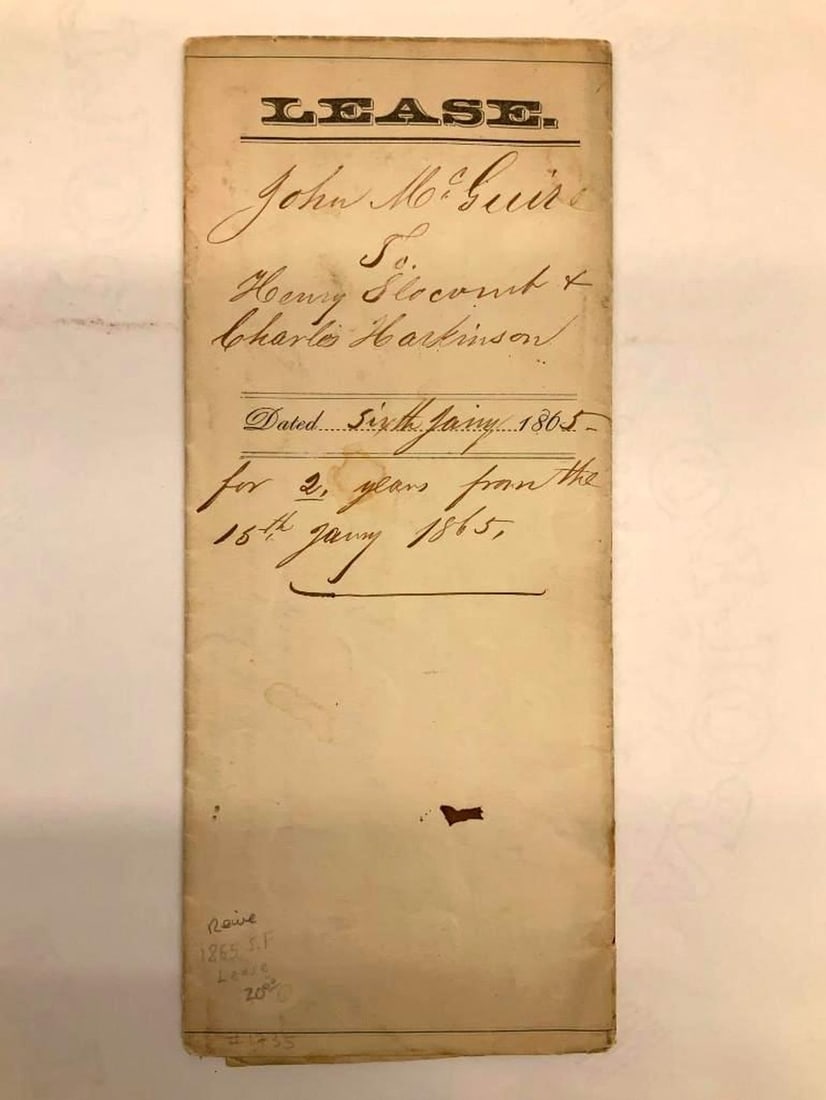 San Francisco Property Lease: Circa 1865. Dimensions: 14" x 17" (35.6 x 43.2 cm)