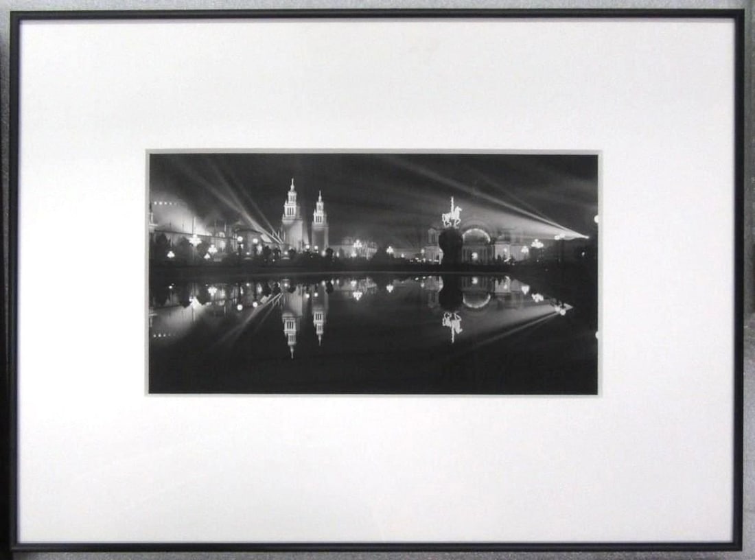 San Francisco Photograph of The Golden Gate International Exposition at Nigh: Circa: 1939. Dimensions: image 8" x 10" (20.3 x 25.4 cm); frame 22 1/2" x 17".