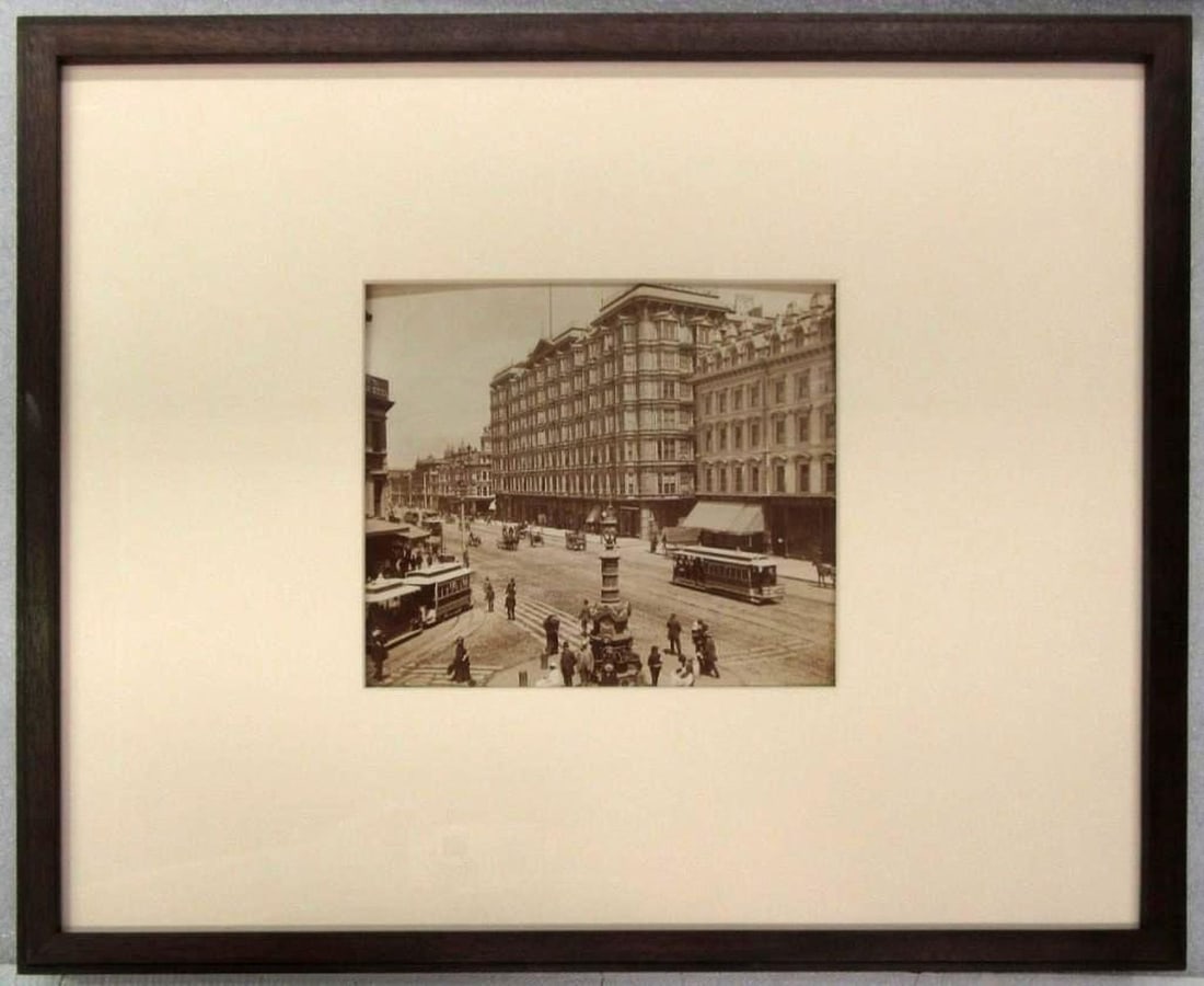 Isaiah Taber photograph: Market Street, San Francisco: Artist: Isiah Taber (1830-1912). Title/Description: Market Street, San Francisco, From Lotta's Fountain. Circa: 1880. Medium: Albumen print. Size: 7.5" x 8.75"; frame 17" x 21". Signature: #3102
