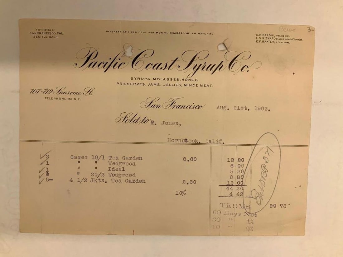 Pacific Coast Syrup Co. Sales Receipt - 2